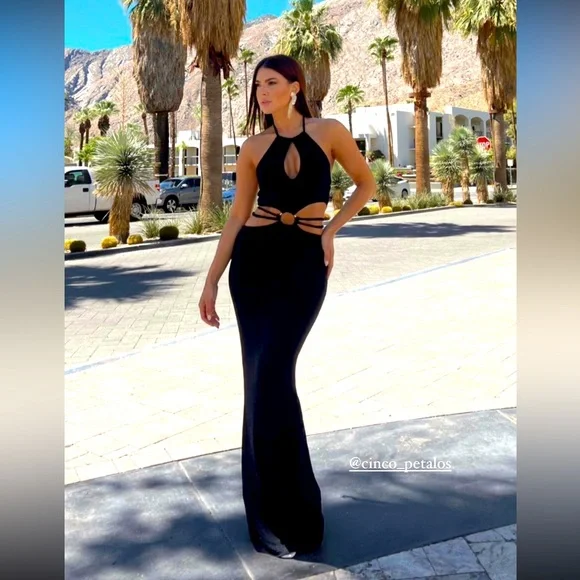 #396 long black cutout dress - Picture 2 of 2